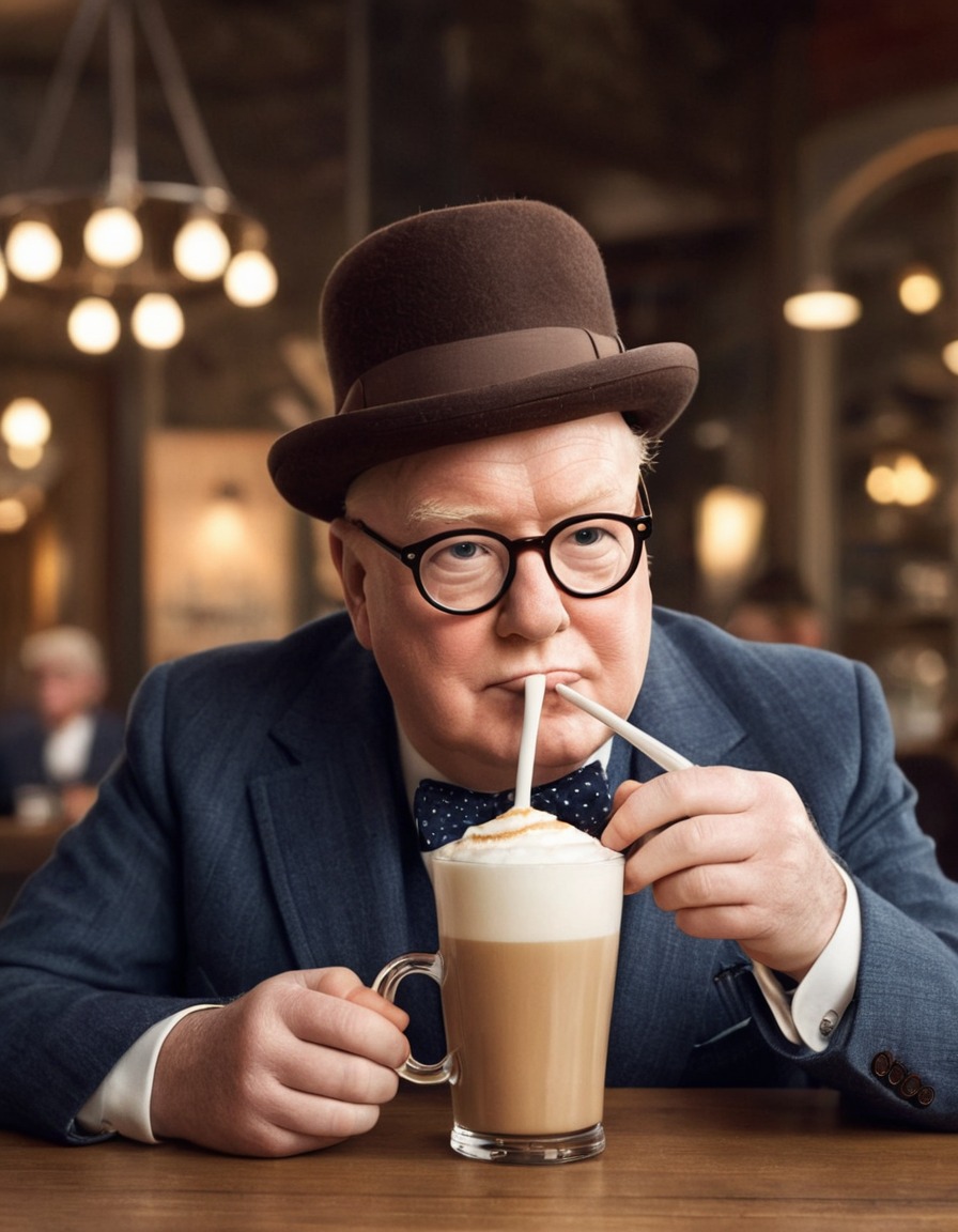 winston churchill, hipster, chai latte, trendy coffee shop