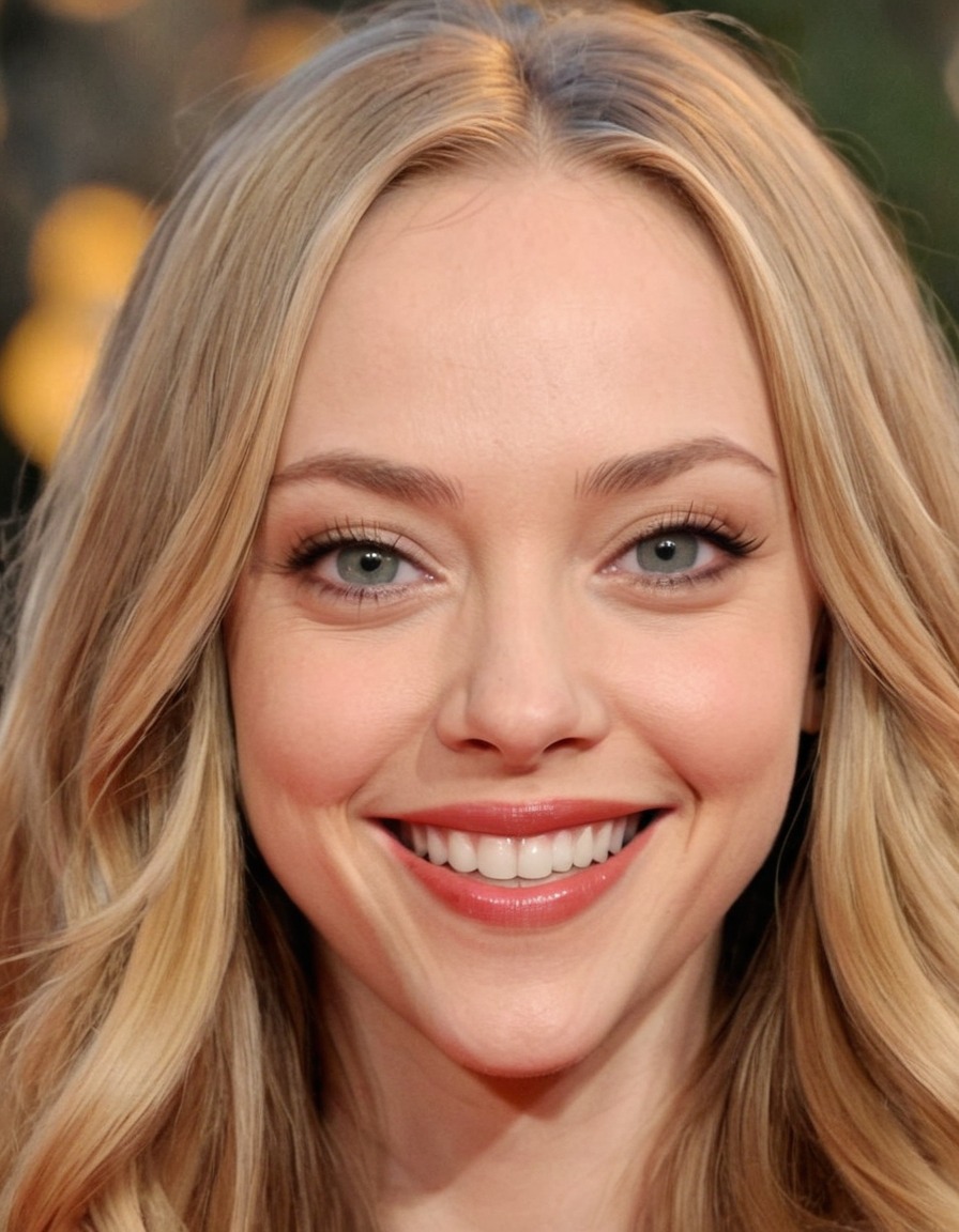 amanda seyfried, big nose, huge smile, forehead, big eyes