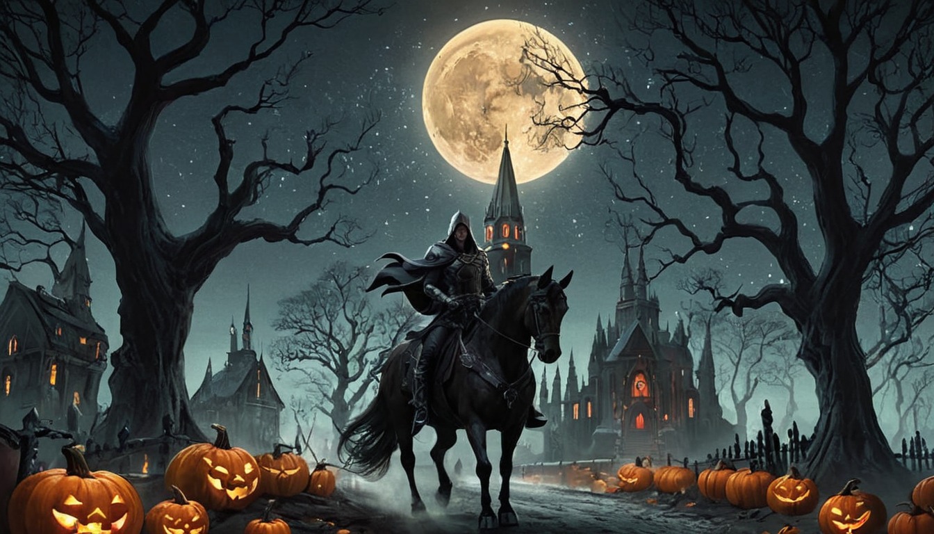 digitalart, horror, spooky, halloween, cemetery, wallpaper, gothic, horse, spirit, portrait, magic, digitalpainting, witch, pumpkinspice