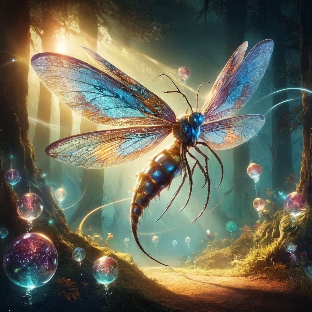 insect, digitalart, agile, animal, bee, butterfly, creature, dalle3, dnd, fantasy, flight, forest, mystical, rpg, sleek, sting, sunlight, wings, aiart