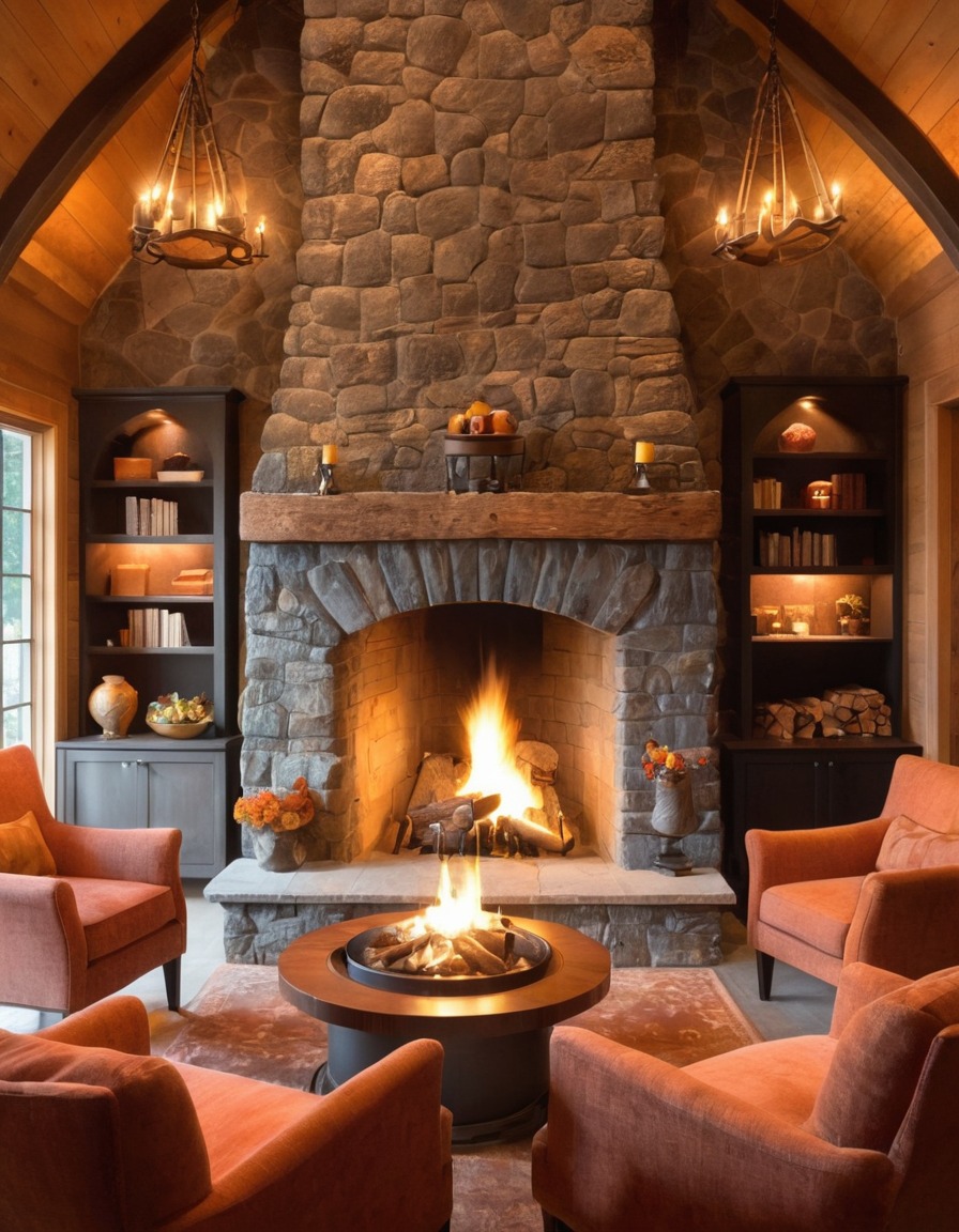 fireplace, cozy, armchairs, interior design, home, interior