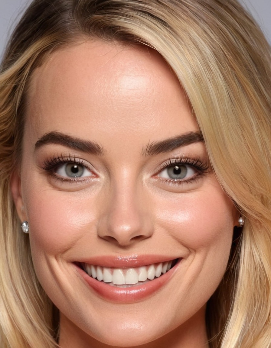 margot robbie, actress, big nose, huge smile, forehead, huge eyes, beauty