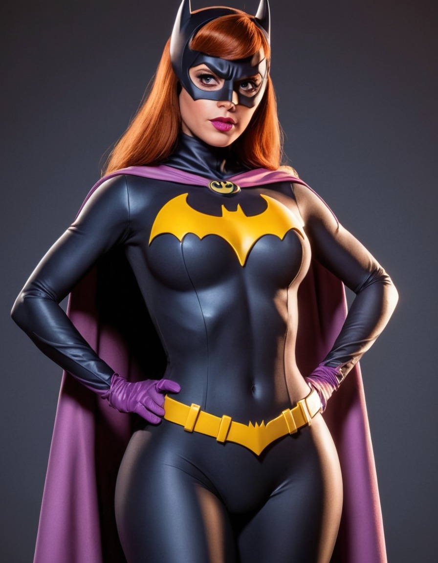 superhero, batgirl, confident, standing, female, comic character, sexy, painted