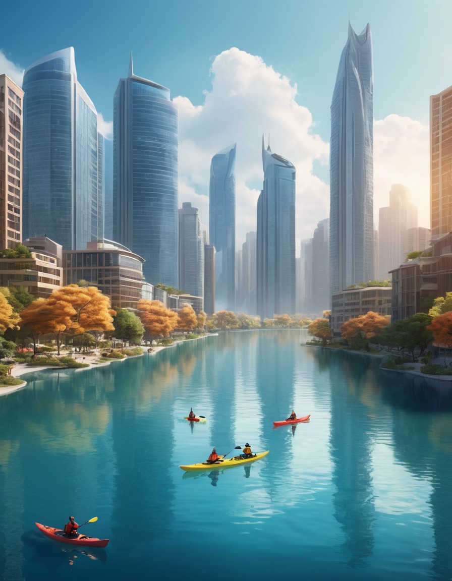 cityscape, urban oasis, kayaking, waterfront, skyline, nature, city