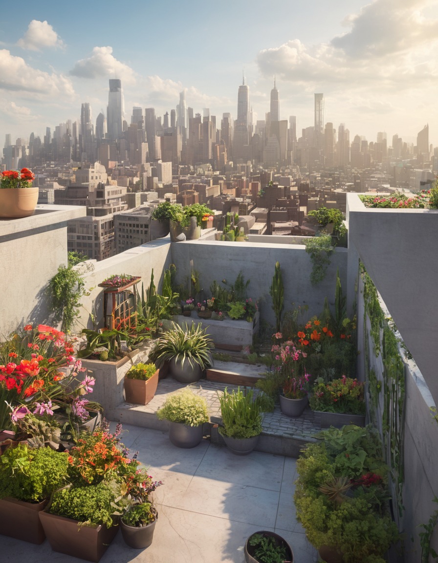 rooftop, garden, oasis, cityscape, urban, modern city, city