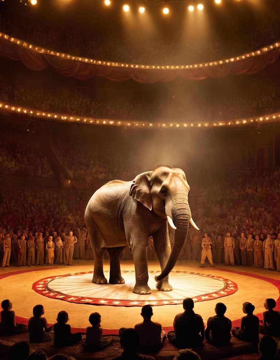 circus, performance, spotlight, elephant, books