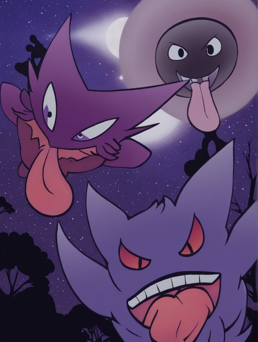 gastly, gengar, ghosts, haunter, night, pokemon, spookymasnsion, background, celebration, digitalart, digitaldrawing, digitalillustration, digitalpainting, halloween, pokemonfanart, pokemonnintendo, ghosttypepokemon, spookyfun, spookyhalloween, spookymonth, halloween2017