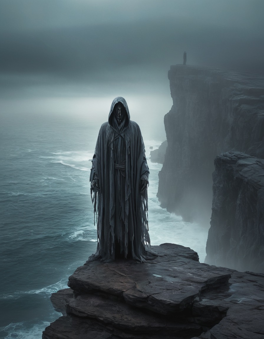 mystery, ghost, apparition, specter, cliff, sea, mist, gothic, underground, dark