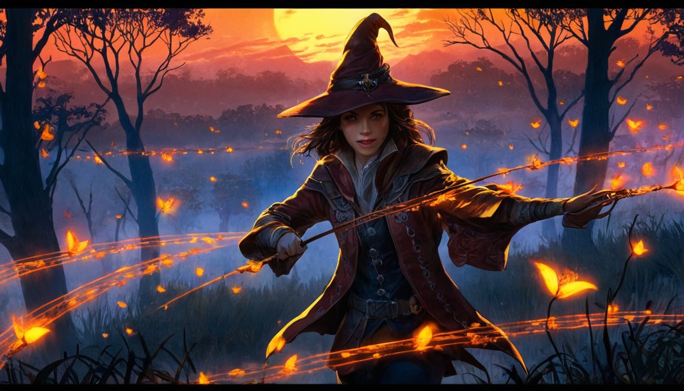 digitalart, videogamefanart, magic, horror, spooky, halloween, cartoon, wallpaper, characterdesign, fantasyart, witch, spirit, anime, fanart, burntorange