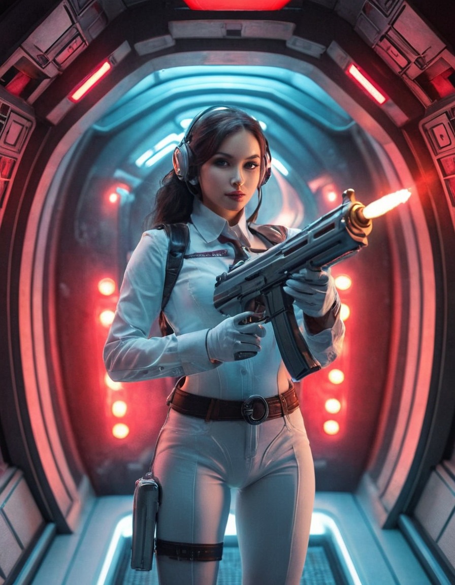 scifi, cosplay, conceptart, space, gun, astronaut, beautifulgirl, spaceship