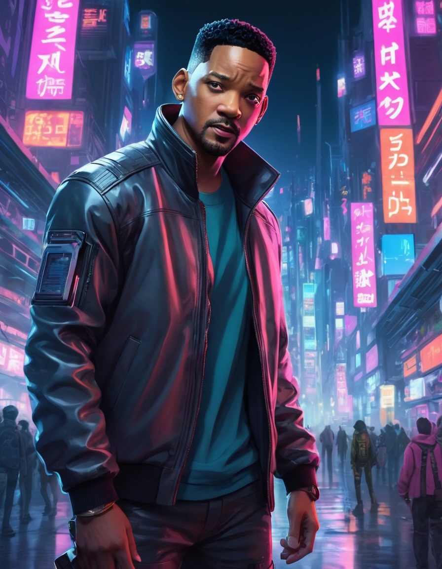 will smith, anime, futuristic, cyberpunk, fictional character