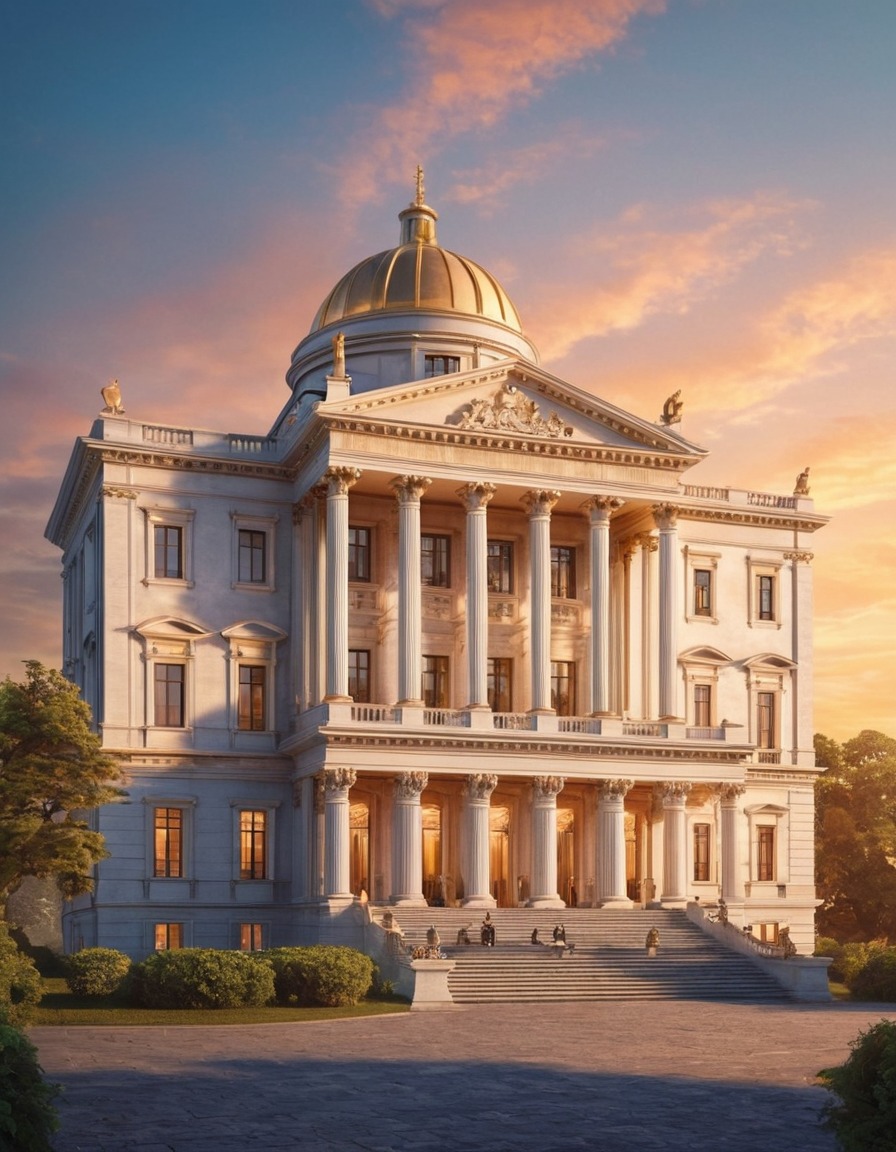 neoclassical, architecture, sunset, historic building