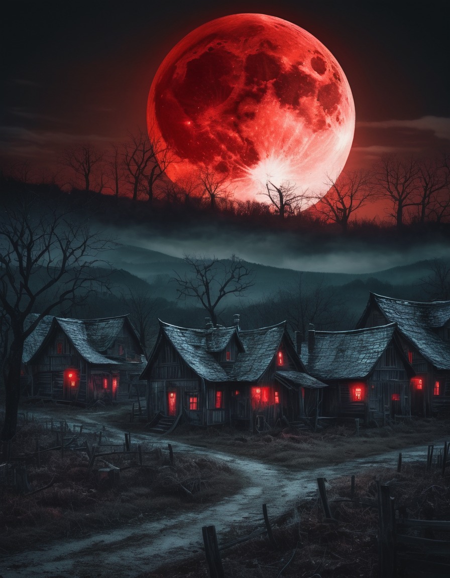 blood moon, full moon, haunted village, gothic, underground, dark