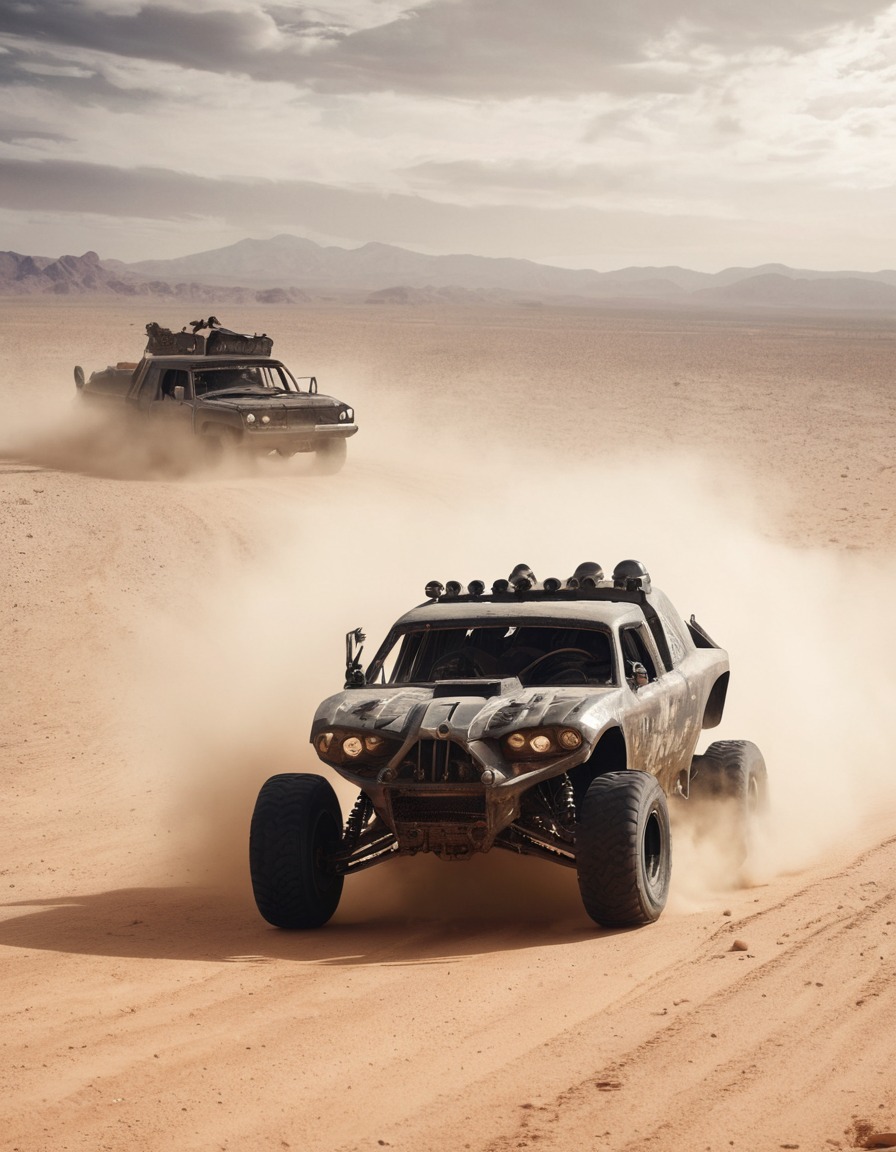 desert, modified vehicle, racing, off-road, dust trail, adventure, mad max