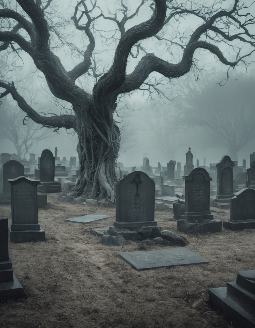 cemetery, foggy, eerie, ancient, twisted trees, lovecraft, howard lovecraft