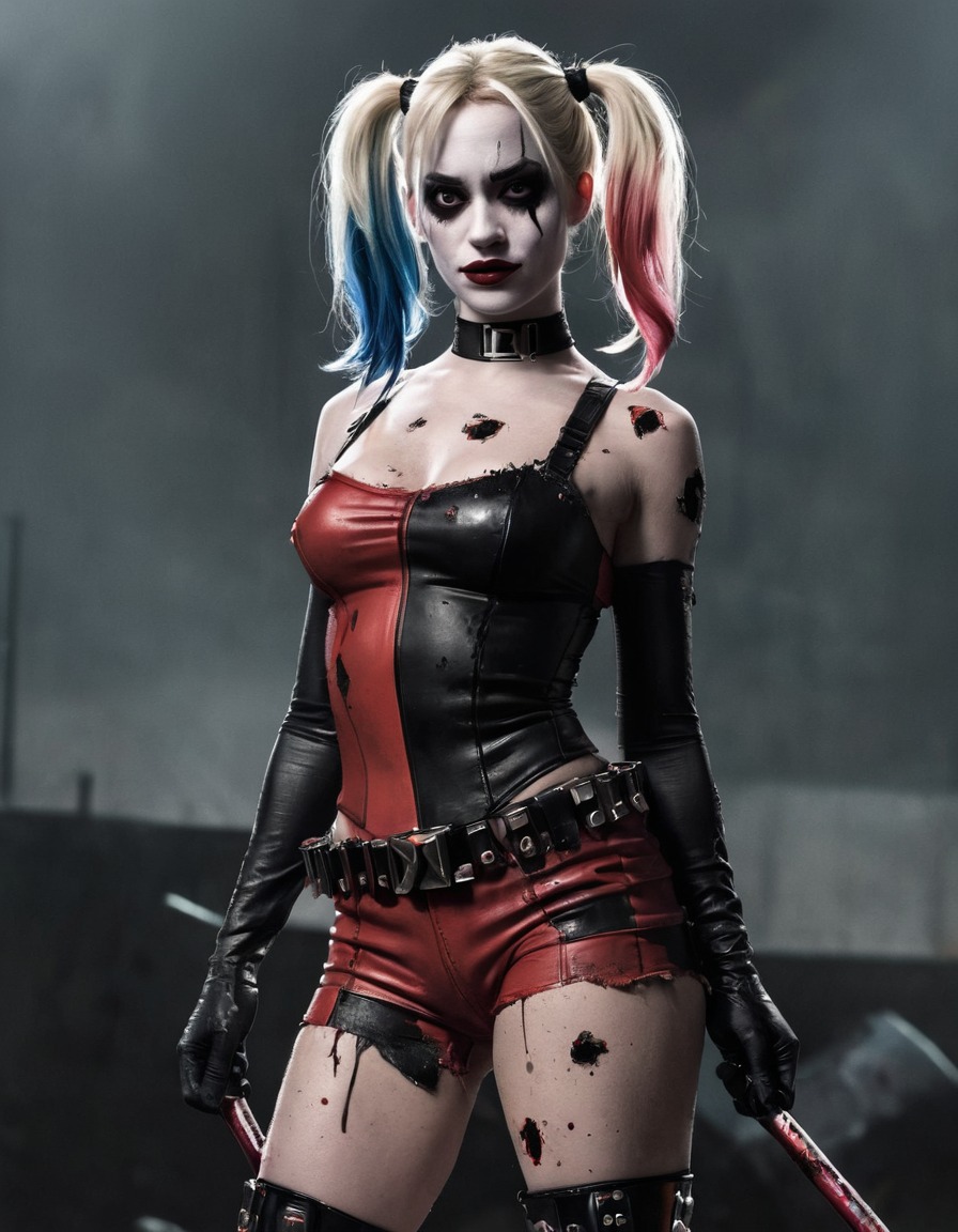 harley quinn, dc comics, cosplayer, superhero, costume, confident, torn, tattered