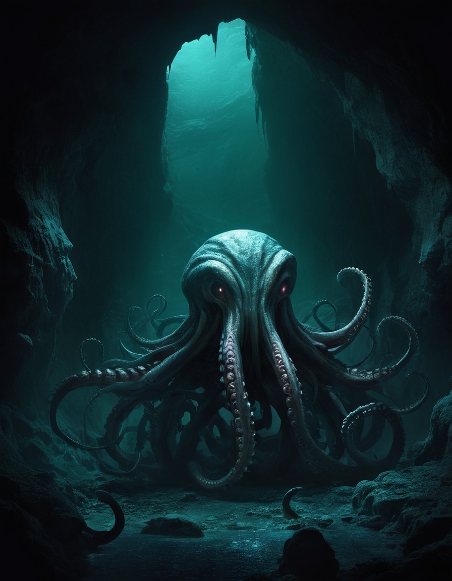 horror, monster, cavern, tentacles, dark, lovecraft, howard lovecraft