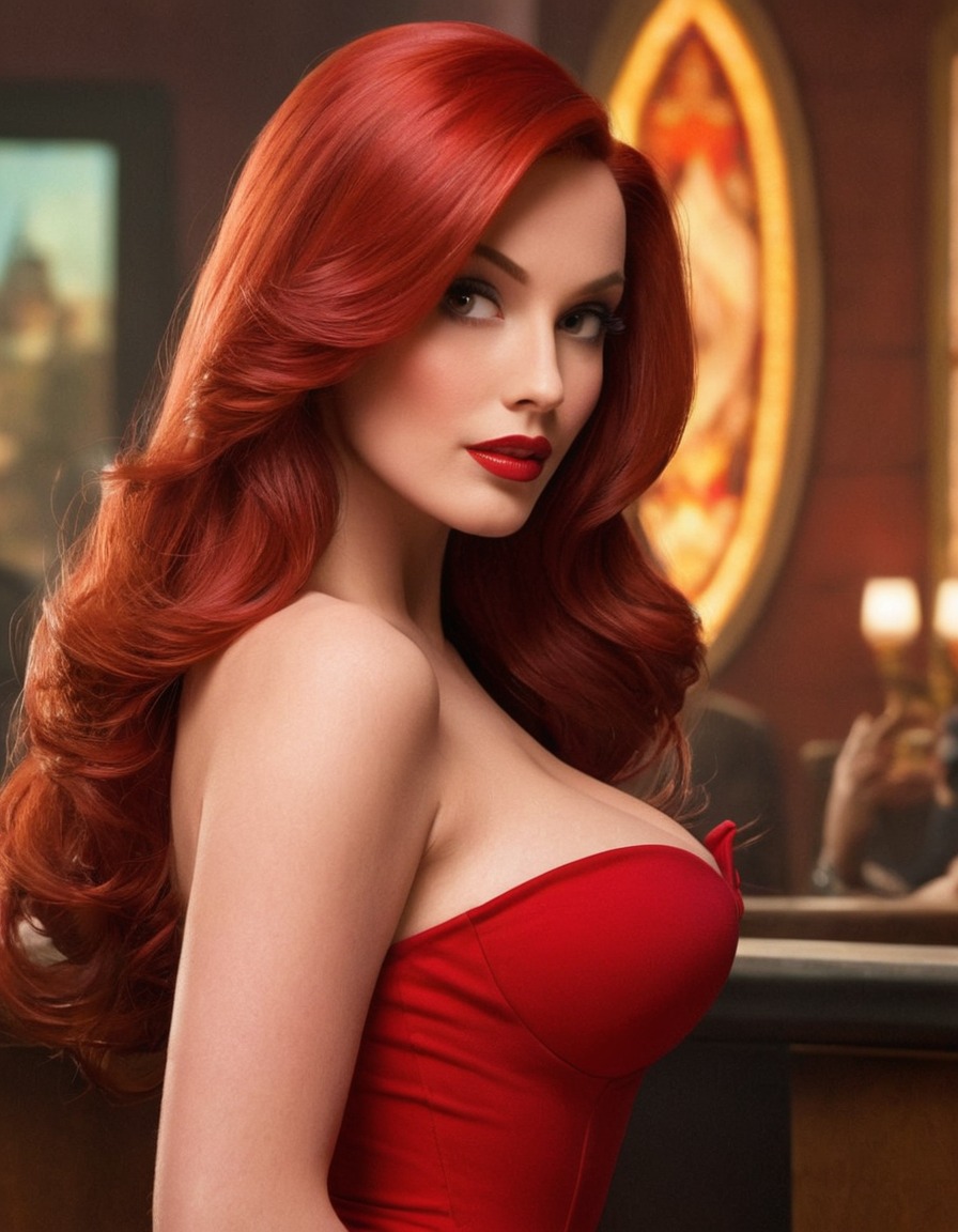 jessica rabbit, who framed roger rabbit, cartoon character, femme fatale, vivacious personality, beautiful woman, hollywood glamour