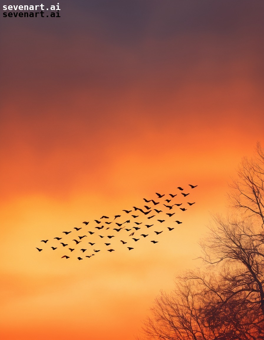 birds, migration, v-formation, sunset, nature