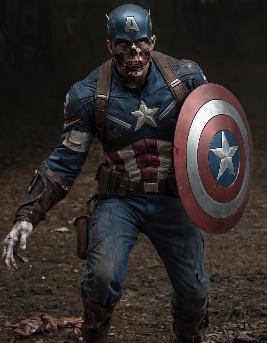 zombie, captain america, shield, superhero, decayed costume, marvel