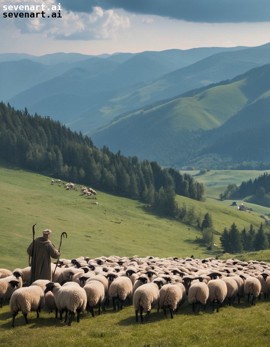 ukrainian, shepherd, carpathian mountains, flock, sheep, ukraine, ukrainians