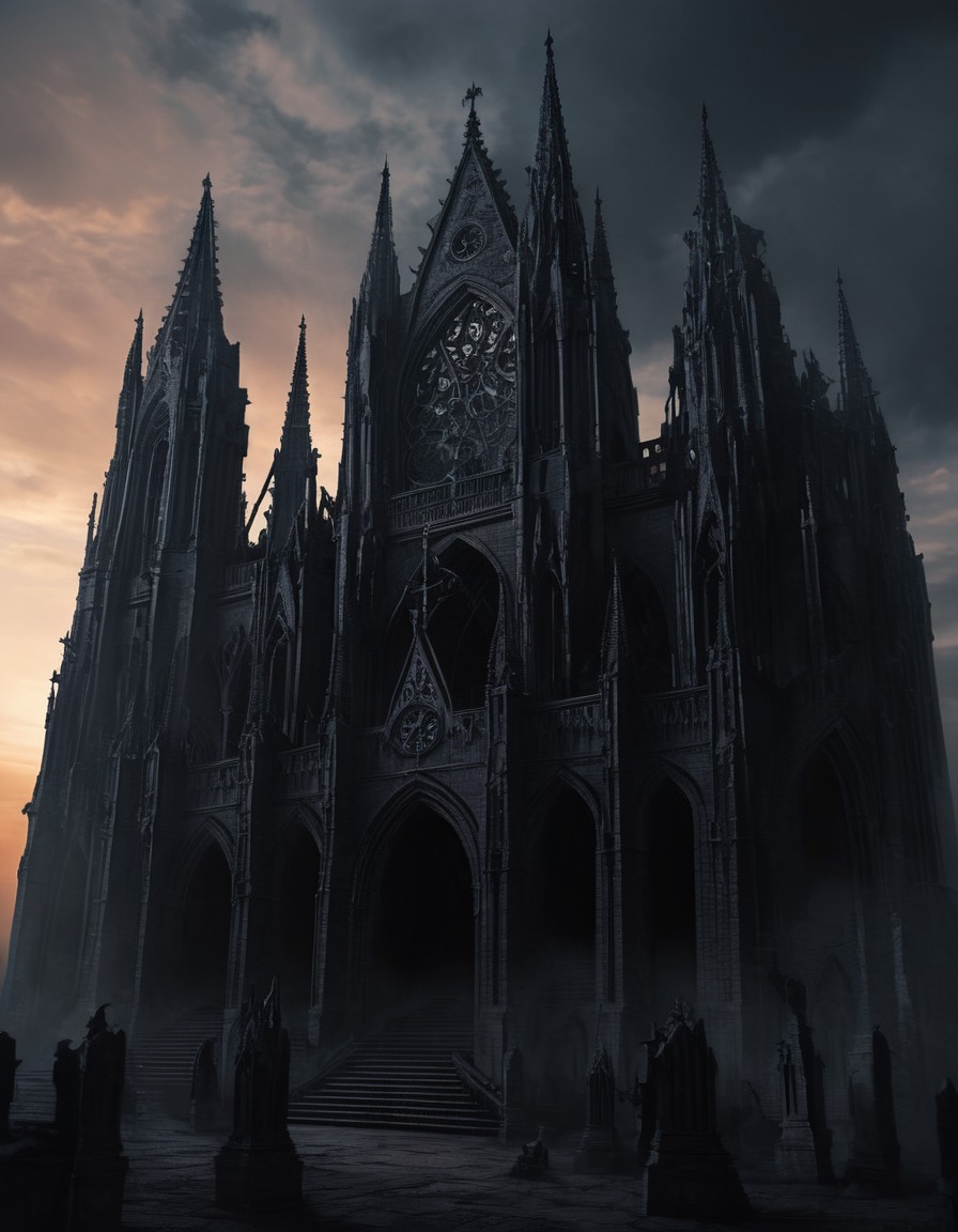 gothic cathedral, gargoyles, dusk, architecture, religious building, gothic, underground, dark