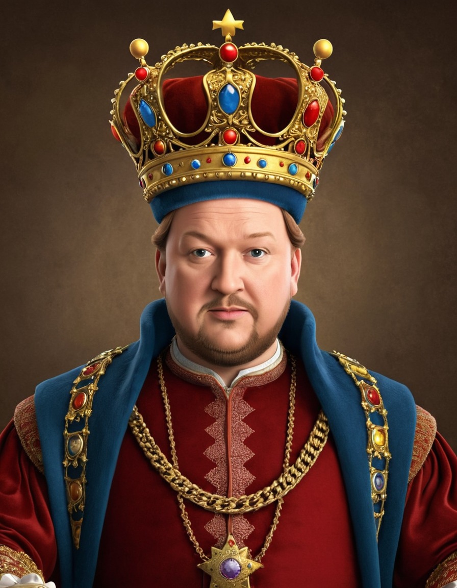 henry viii, king, juggling, crowns, humor, caricature, funny