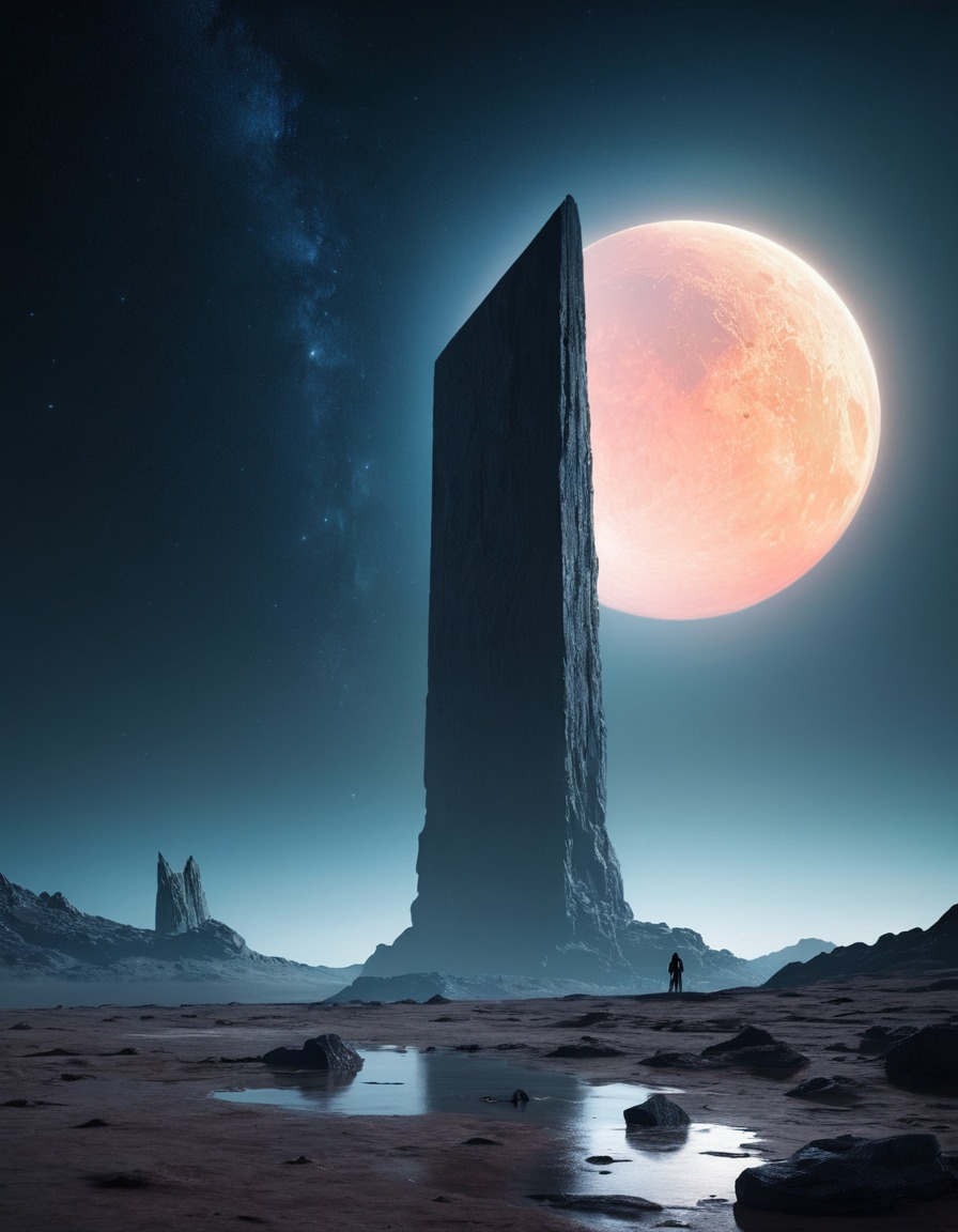 space, moon, monolith, mysterious, sci-fi, extraterrestrial, isolation