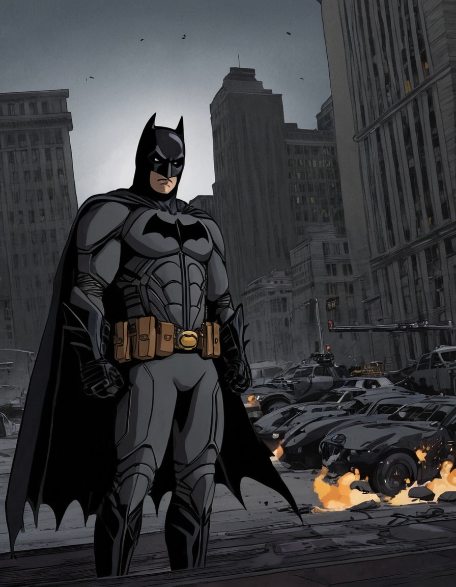 the dark knight rises, 2012, movie scene, painting, gotham city, batman, cinematic art