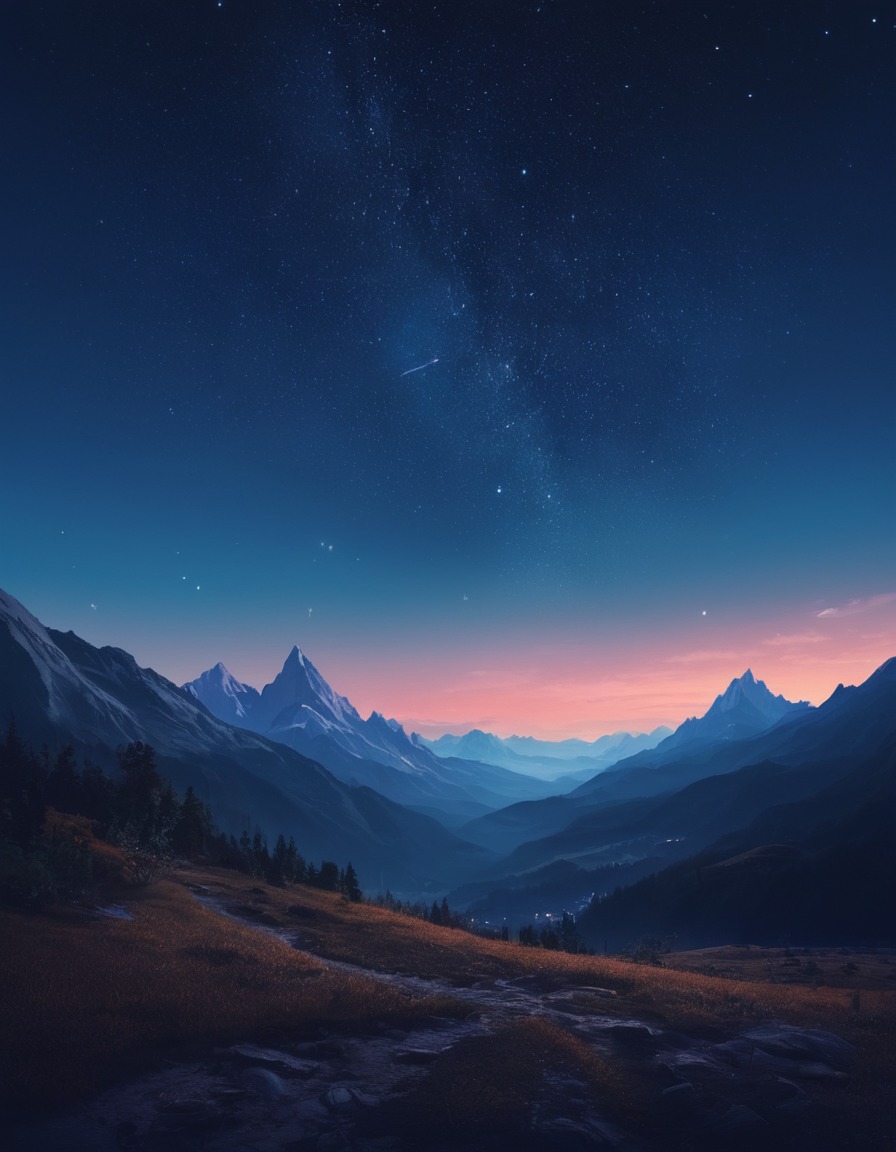 mountain, landscape, twilight, stars, sky