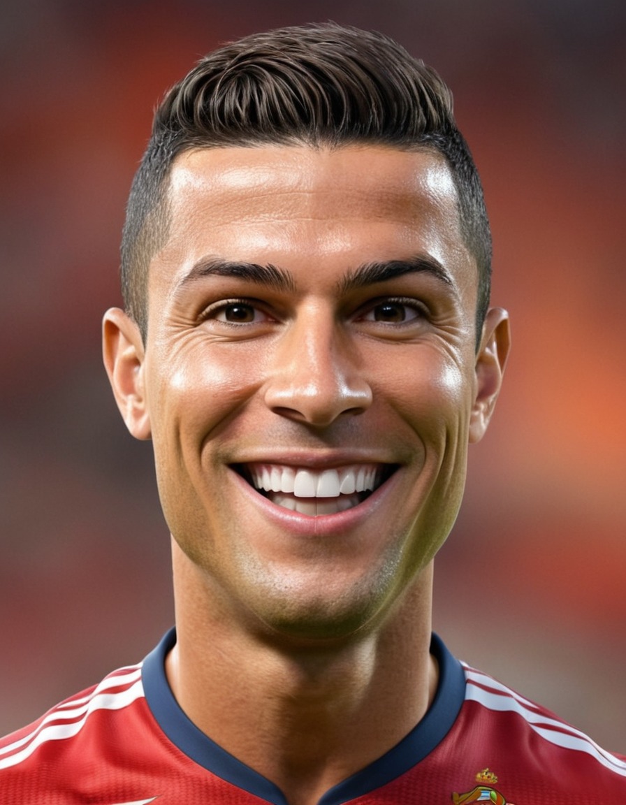 cristiano ronaldo, caricature, big head, smile, crazy, portuguese, soccer player