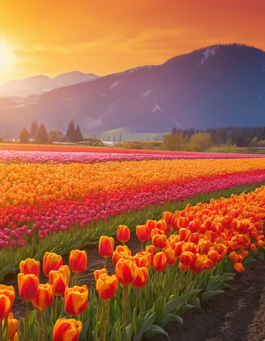 nature, flowers, tulips, sunset, beauty