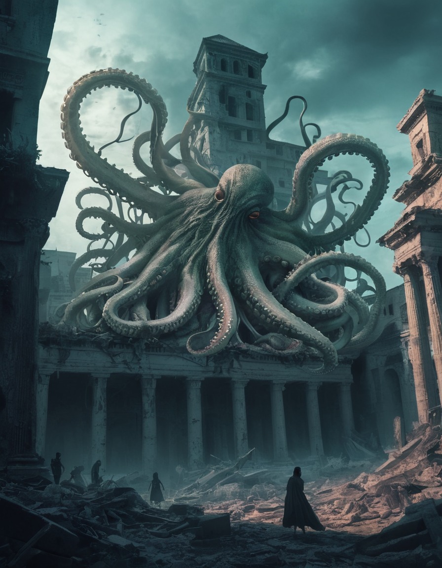 horror, lovecraftian, tentacles, ruins, monster, lovecraft, howard lovecraft