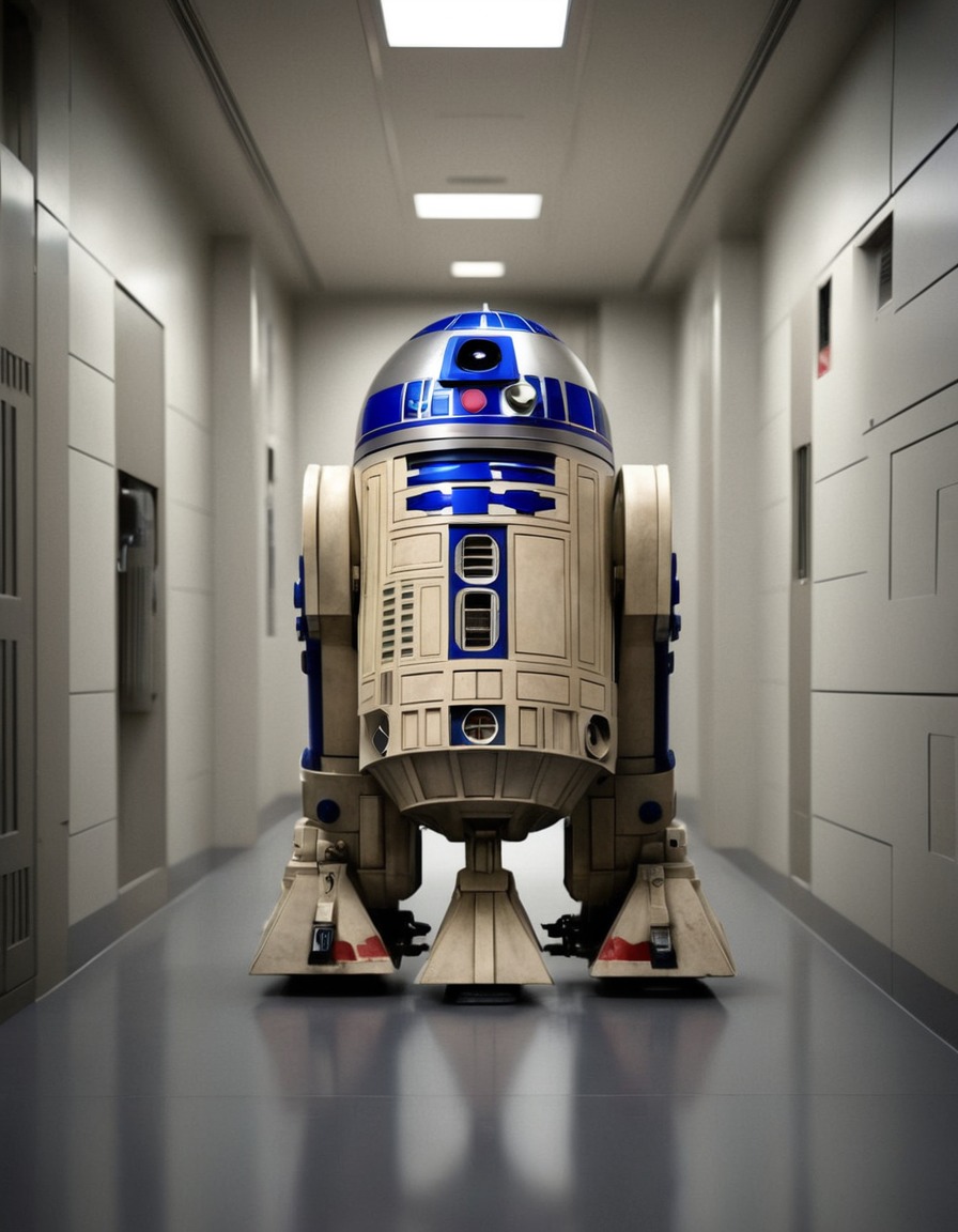 r2-d2, death star, droid, star wars, sci-fi, security system, corridor, robots, games, movies