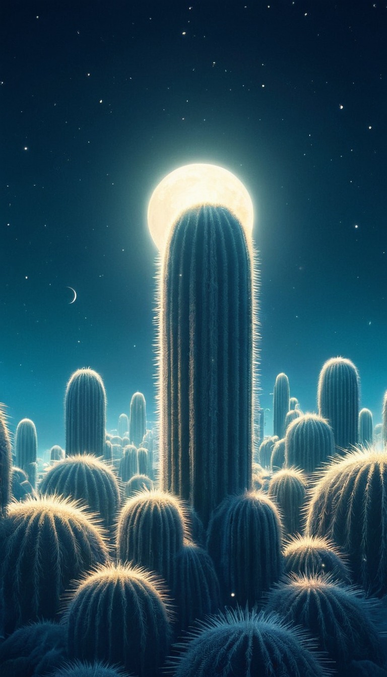 cactus, flowers, night, nightfall