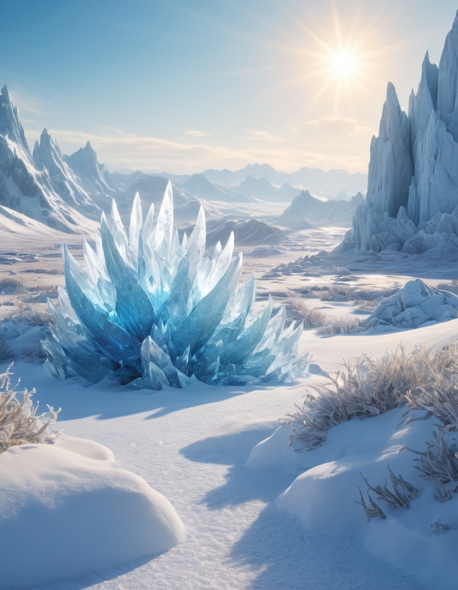 snow, tundra, ice dragons, ice crystals, fantasy landscape, fantastic