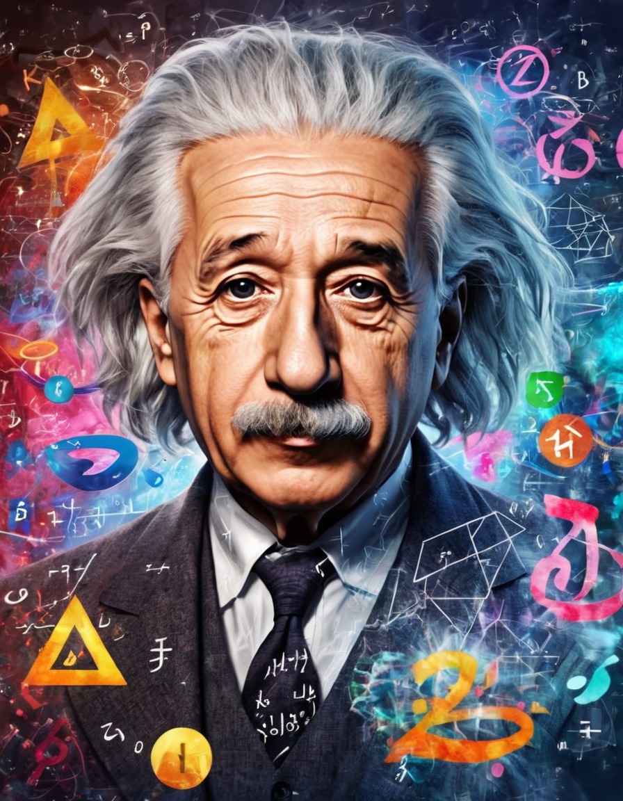 albert einstein, portrait, abstract, equations, mathematical symbols, anime