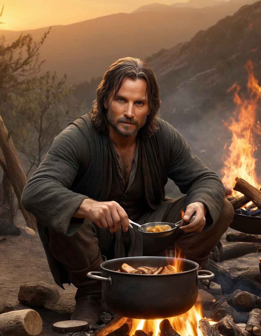 aragorn, the lord of the rings, campfire cooking, struggle, outdoors, fictional character, adventure, books