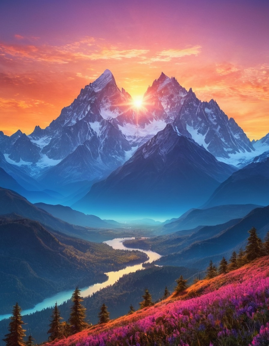 nature, sunrise, mountains, landscape, beauty, vibrant