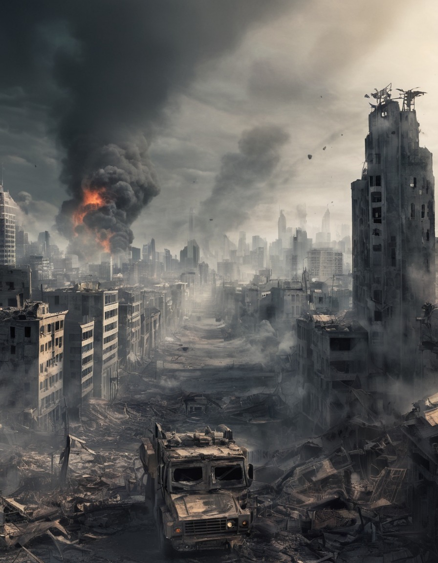 destruction, war, cityscape, smoke, conflict