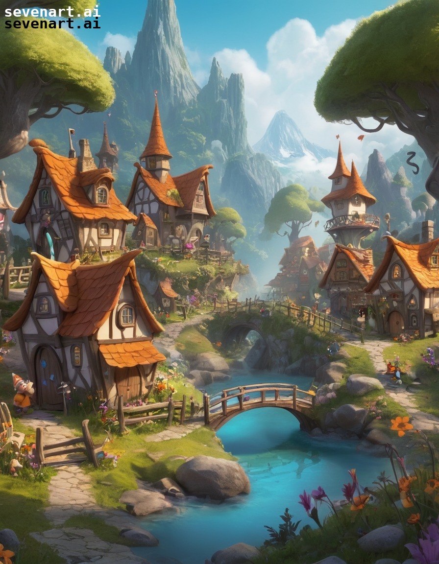 fantasy, whimsical, village, pixies, elves