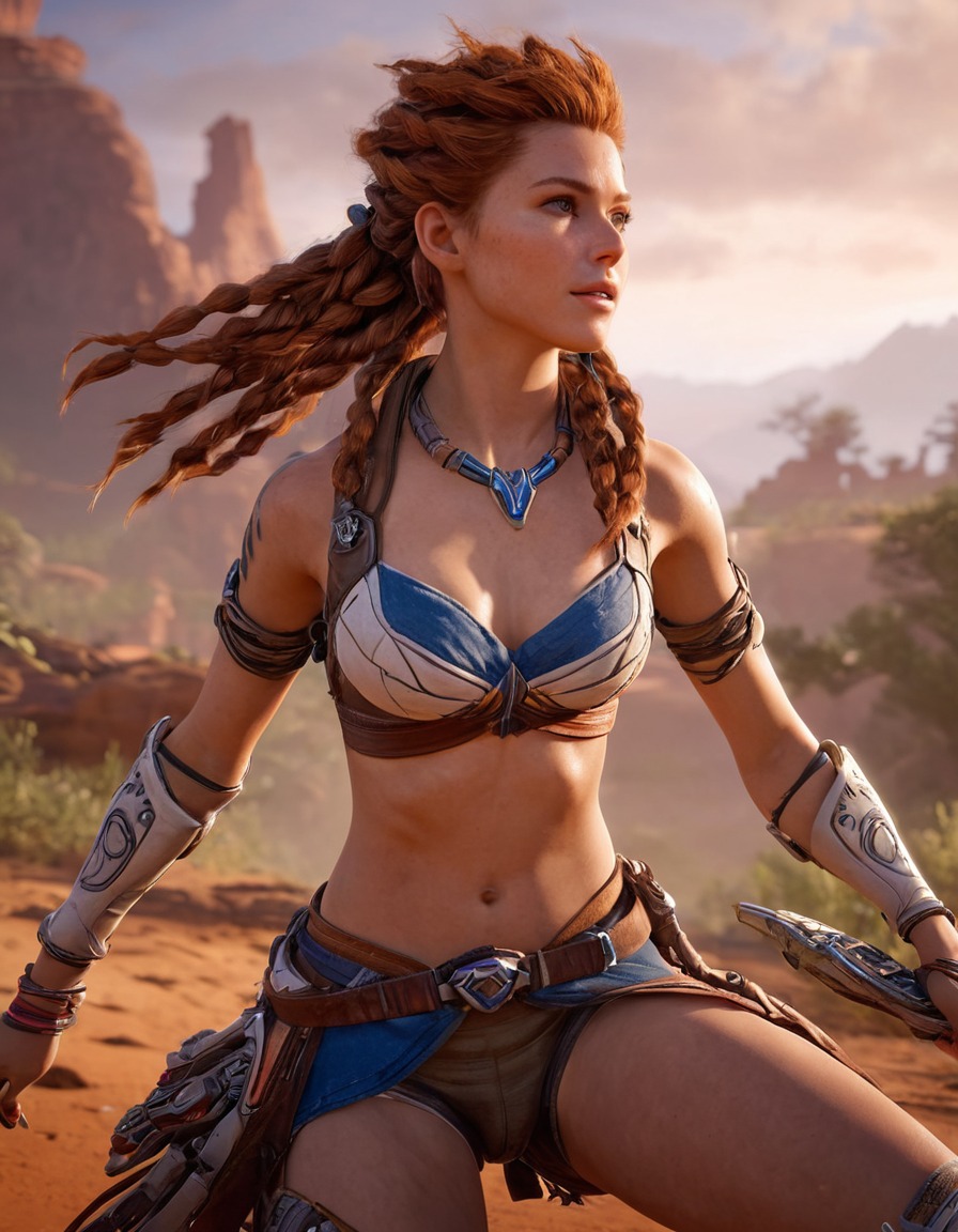 aloy, horizon zero dawn, video game character, action-adventure, heroine, combat, archery