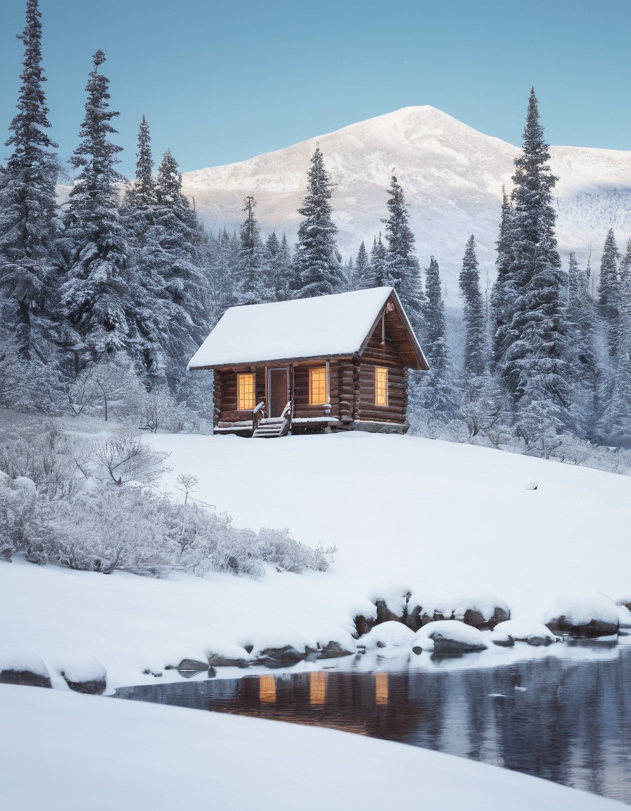 winter, cabin, snow, landscape, solitude