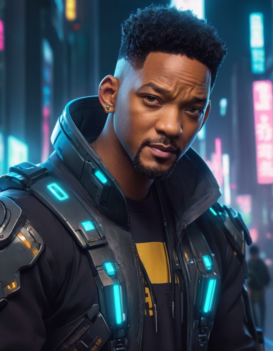 will smith, futuristic, cyberpunk, anime