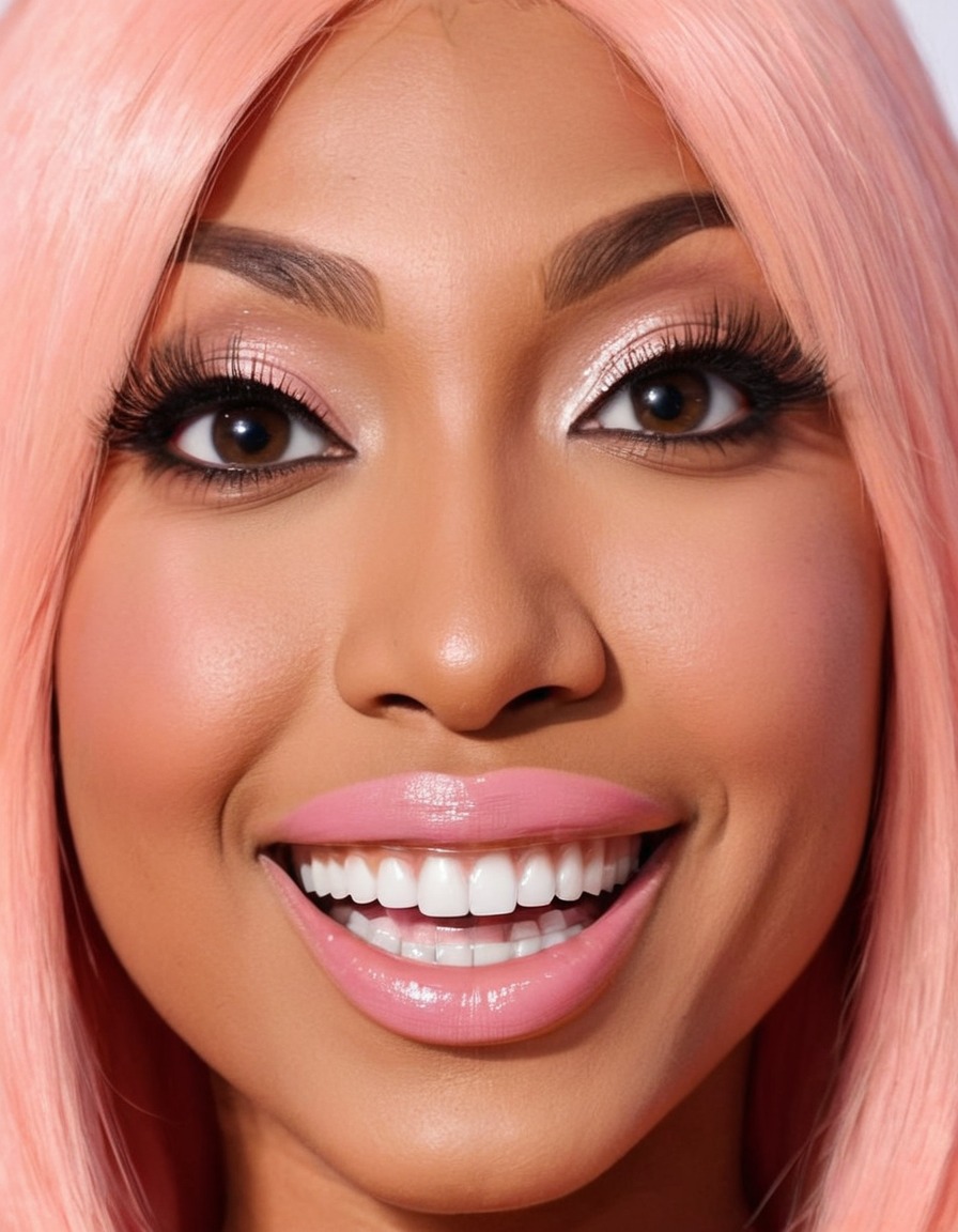 nicki minaj, singer, big nose, forehead, eyes, smile, fun