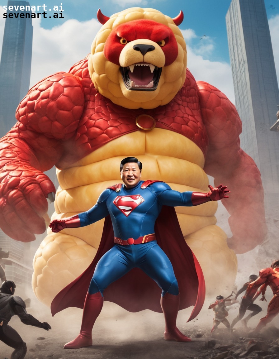 xi jinping, superhero, costume, dumpling monster, world-saving, china