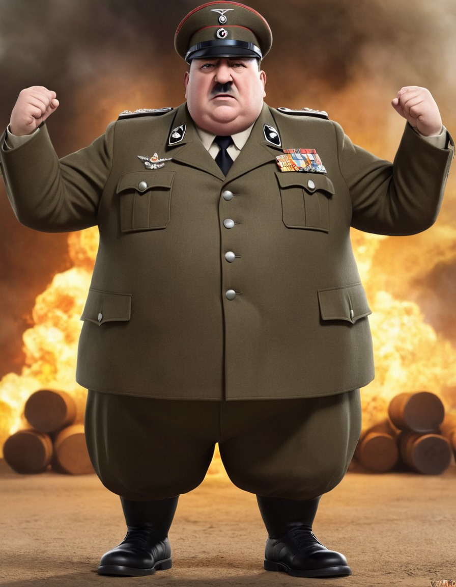 cartoon, overweight, adolf hitler, military uniform, humor, fat