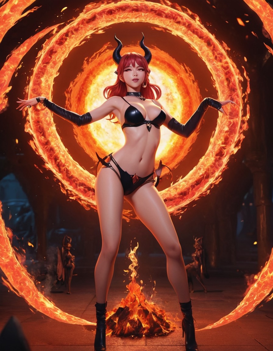 fantasy, succubus, fire, dancing, seduction