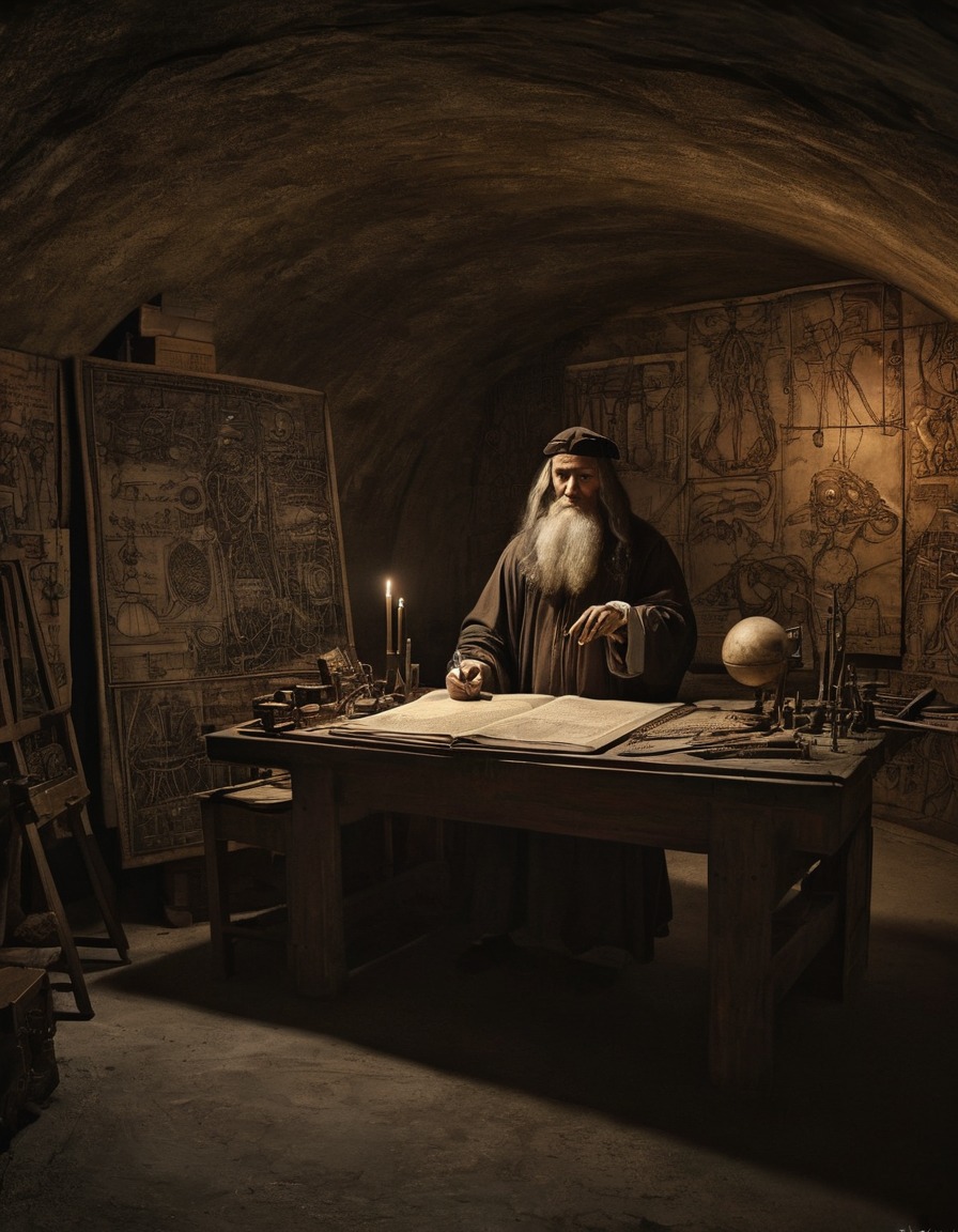 leonardo da vinci, inventions, drawings, underground chamber, creativity, artist, historical figure