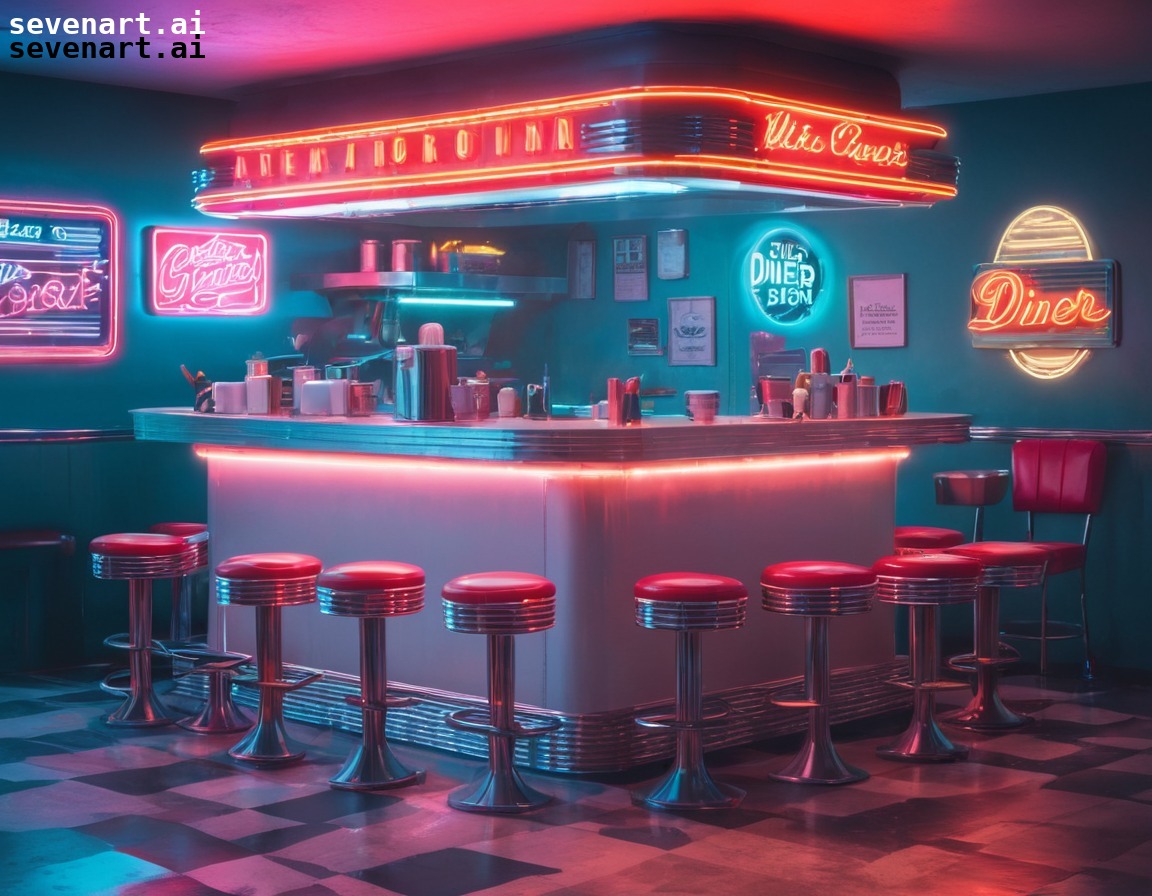 retro, vintage, american, neon lights, diner, usa